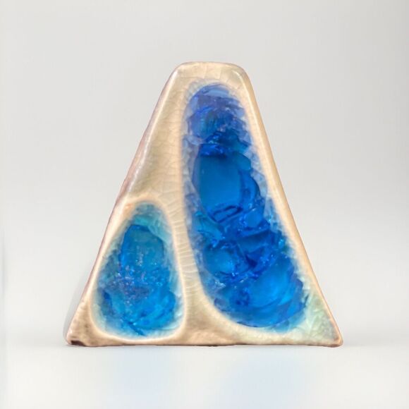 Handmade Ceramic Crackled Glass Pendant Trapezoid Abstract Art To Wear Necklace - Picture 1 of 4